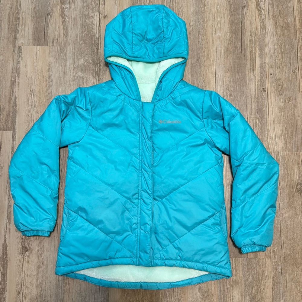 Columbia Youth Girls Big Fir Reversible Jacket, Geyser/Sea Ice Sz 10/12 EUC